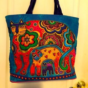 laurel burch cat tote bag Extra Large W/ Cat Zipper & tassel charm.